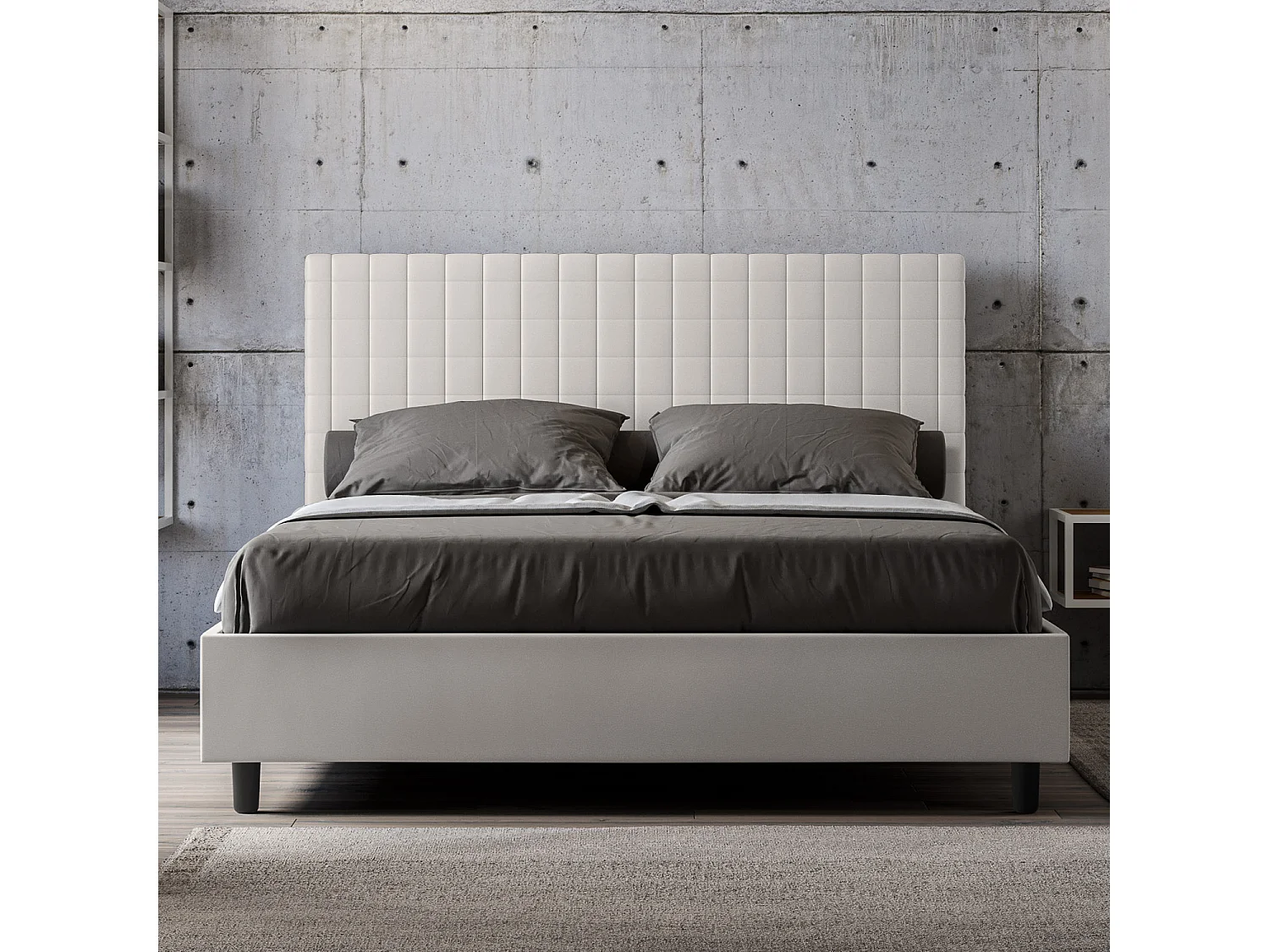 Letto contenitore doppia alzata imbottito 160x190 similpelle bianco Sunny
