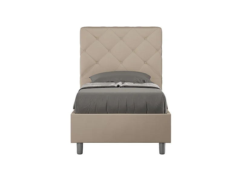 Lit coffre capitonné simili cuir gris tourterelle Priya 80x210