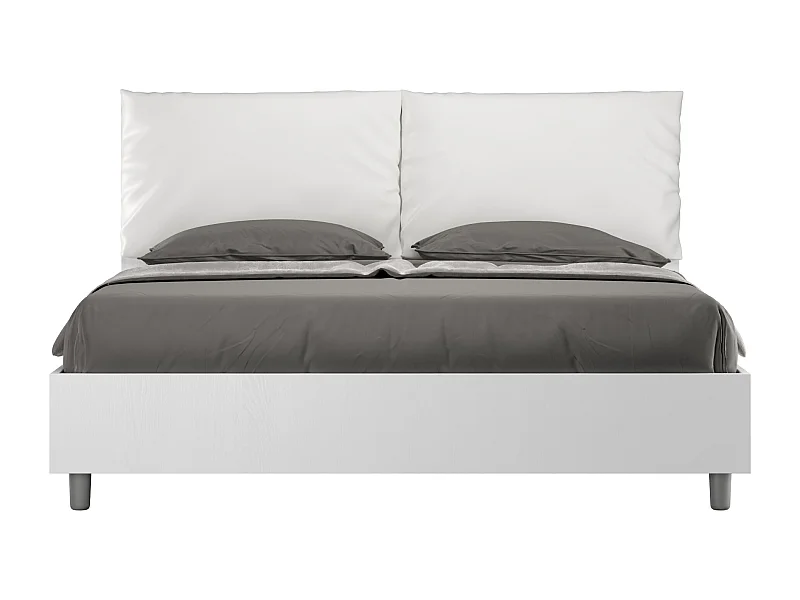 Doppelbett mit Stauraum, Doppellift, 160x200 cm, weißes Eschenholz, weiße Kunstlederkissen, Egos Antea