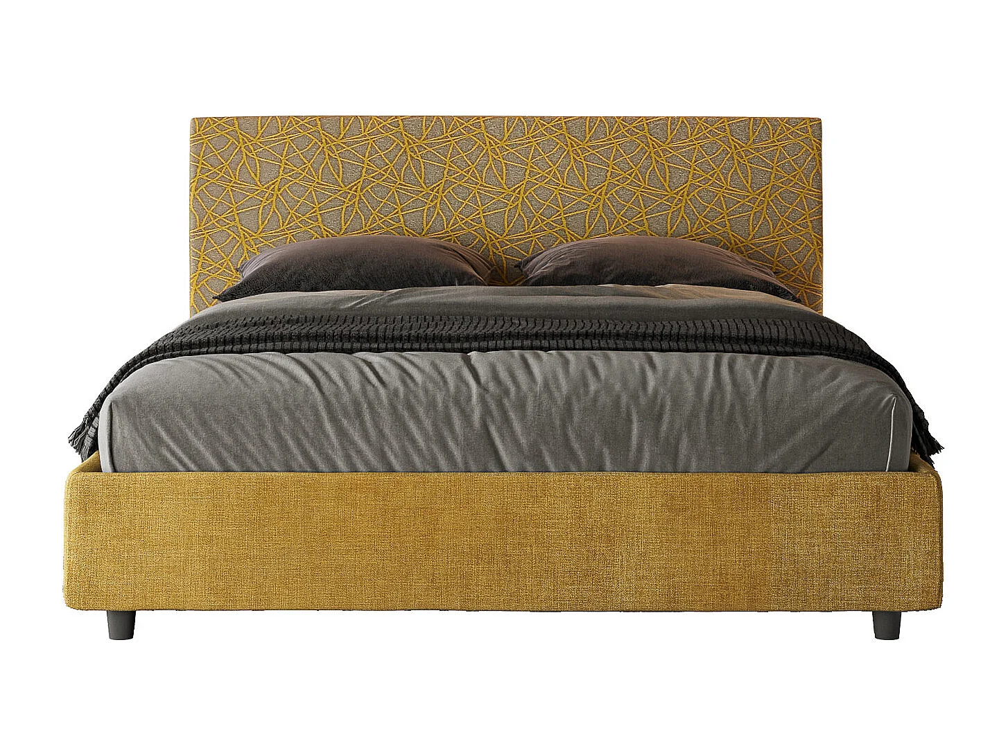 Lit coffre double capitonné 160x190 en tissu Arla jaune Era 06