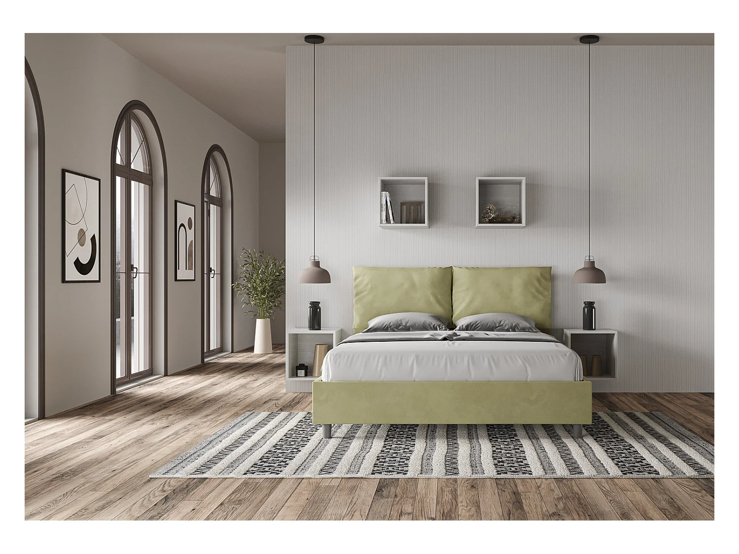 Antea groene thee microvezel gewatteerd dubbel verhoogd opbergbed 160x200