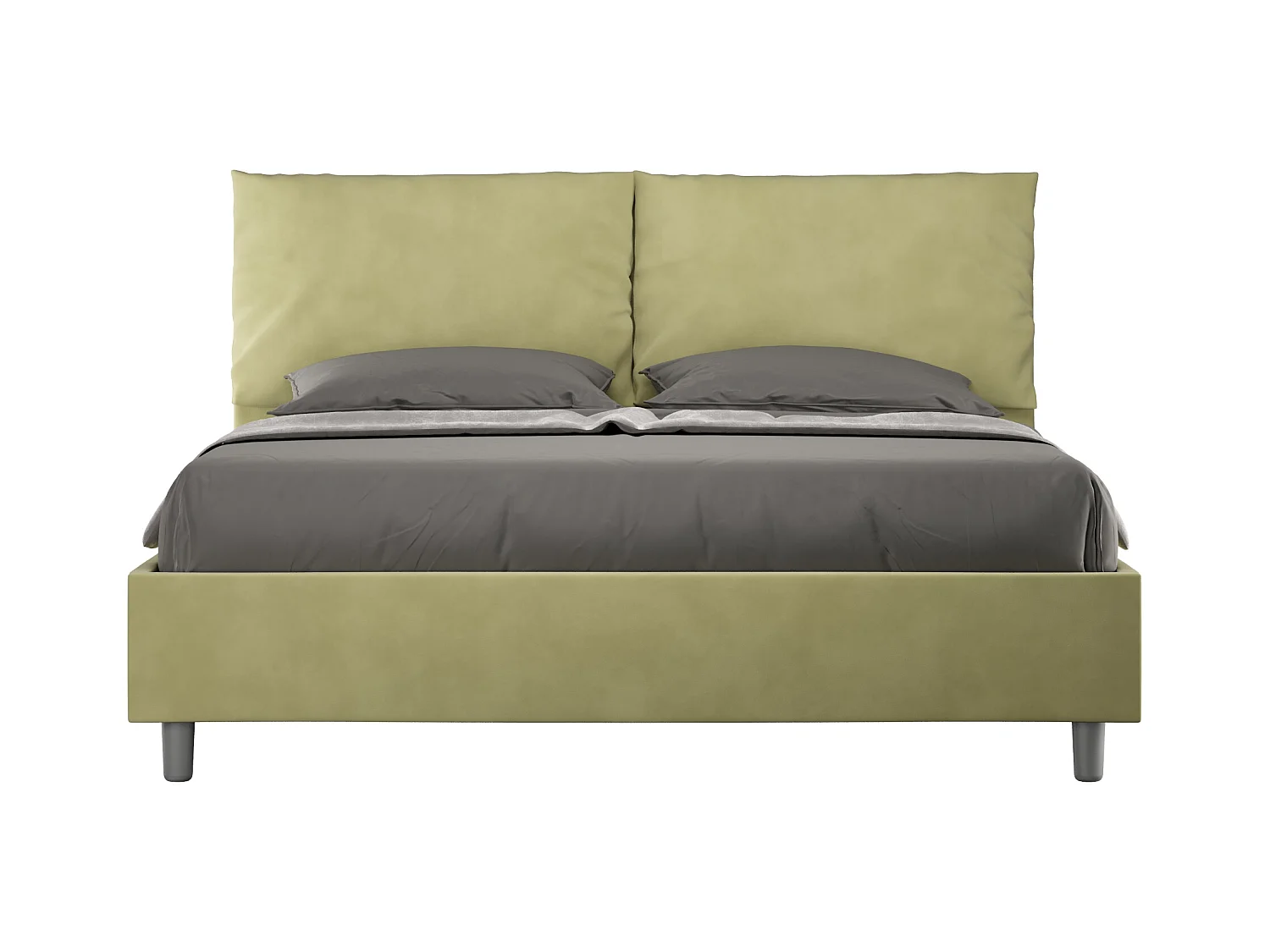 Lit coffre double surélevé Antea thé vert microfibre capitonné 160x200