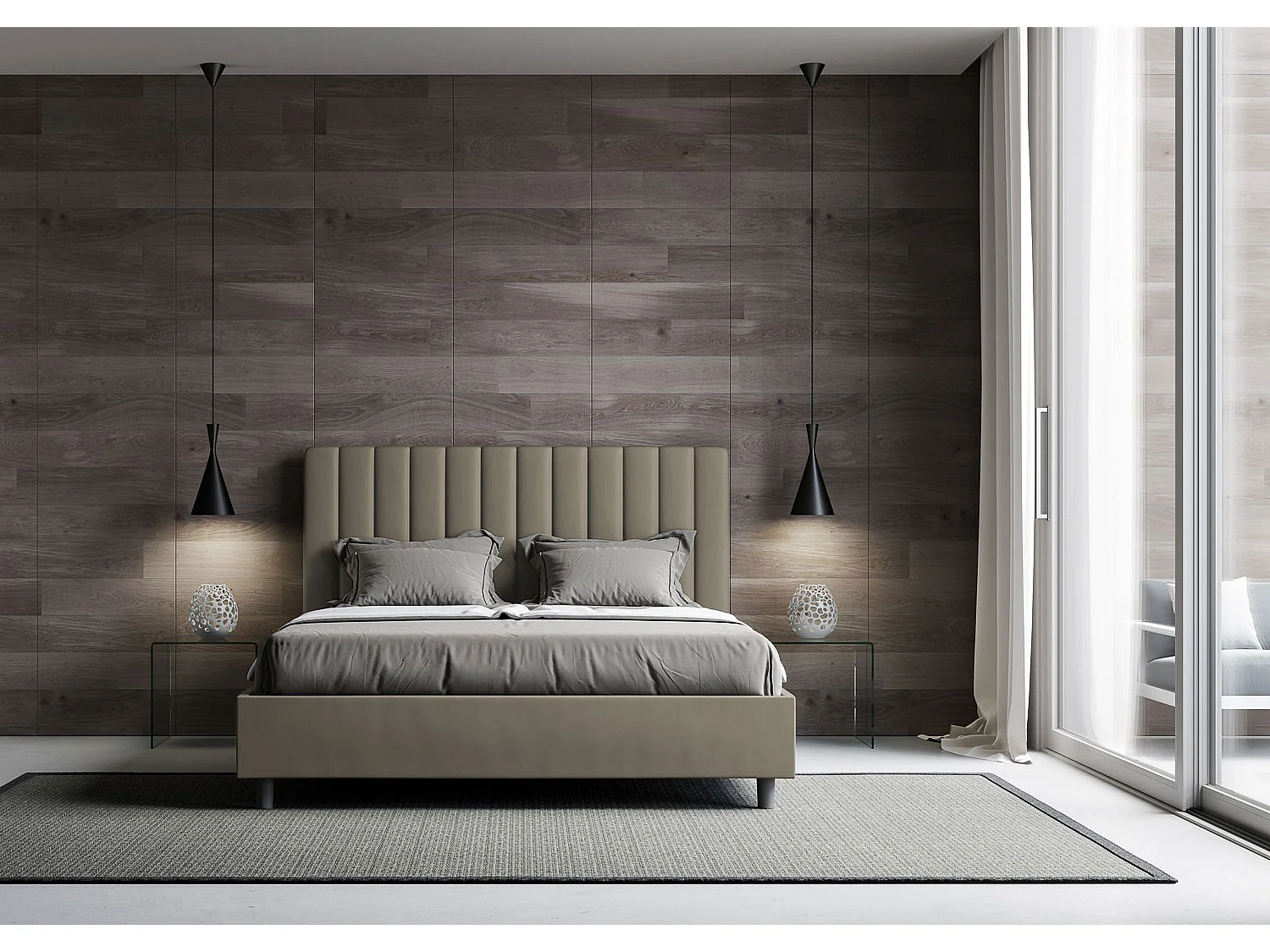 Lit coffre double rembourré 160x210 cappuccino simili cuir Agueda