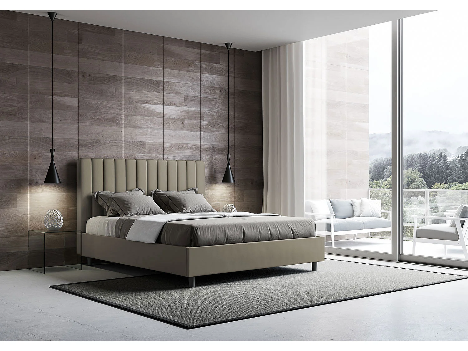 Lit coffre double rembourré 160x210 cappuccino simili cuir Agueda