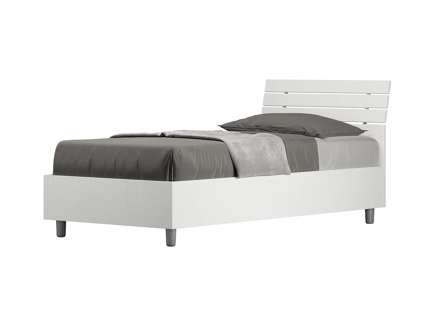 Letto contenitore 80x190 testata inclinata con doghe bianco frassino Ankel
