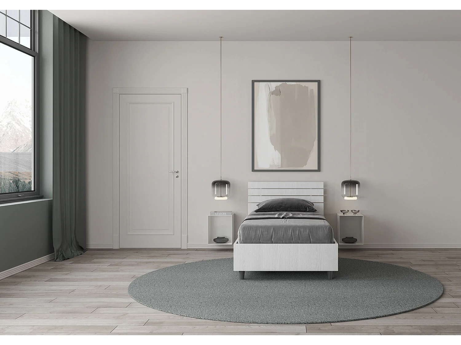 Letto contenitore 80x190 testata inclinata con doghe bianco frassino Ankel