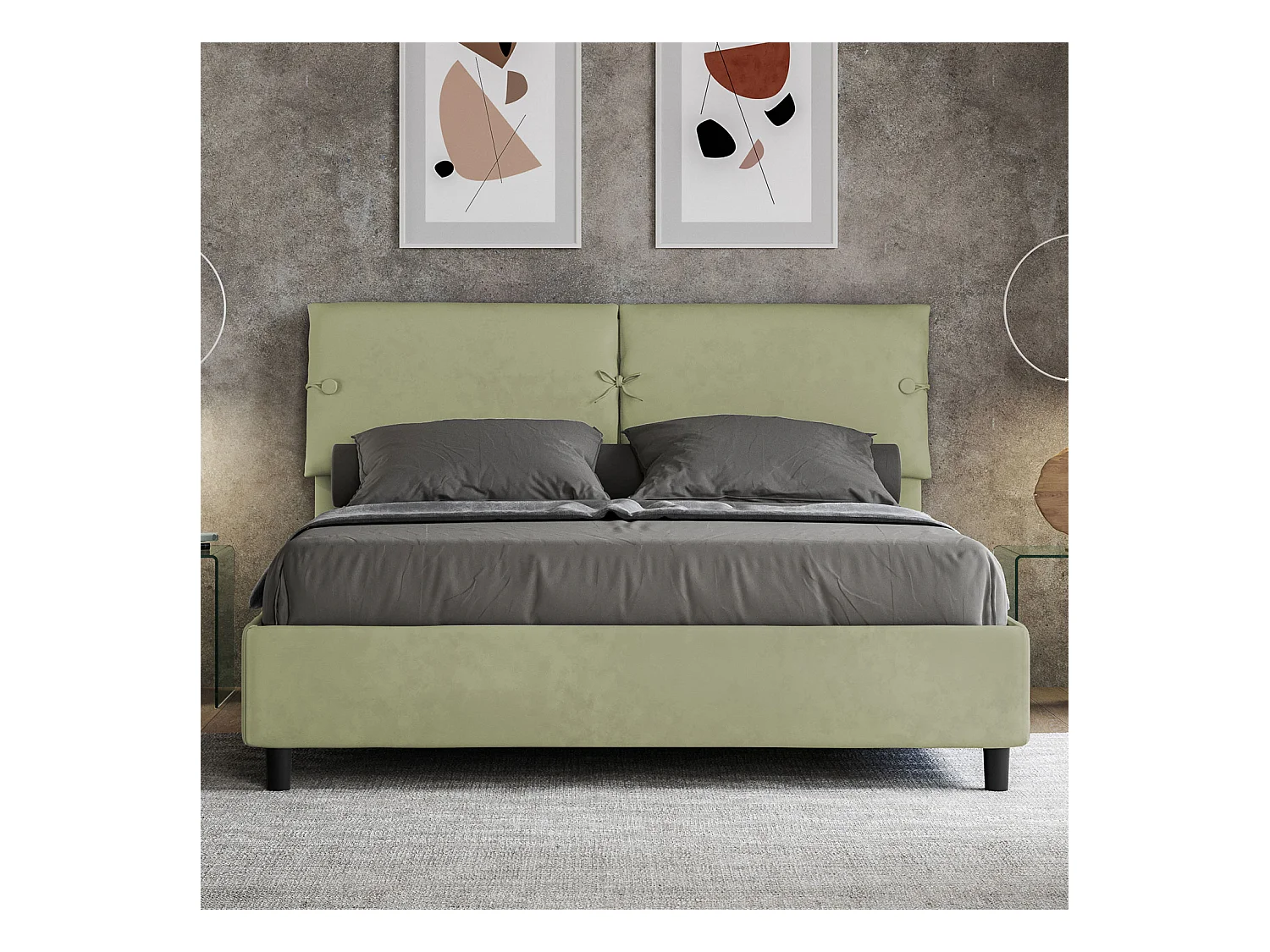 Lit coffre surélevé double capitonné 160x210 microfibre thé vert Sleeper