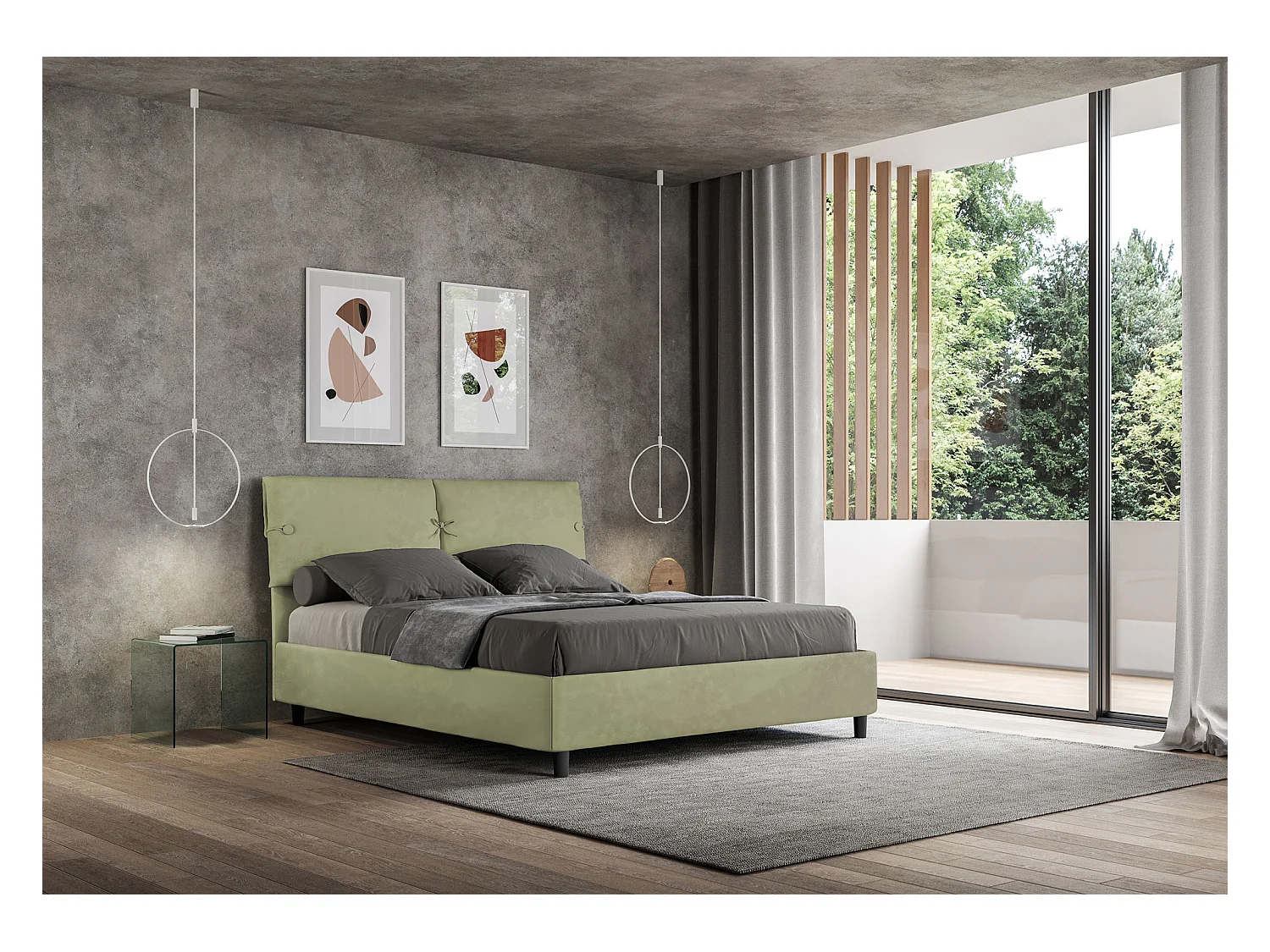 Lit coffre surélevé double capitonné 160x210 microfibre thé vert Sleeper