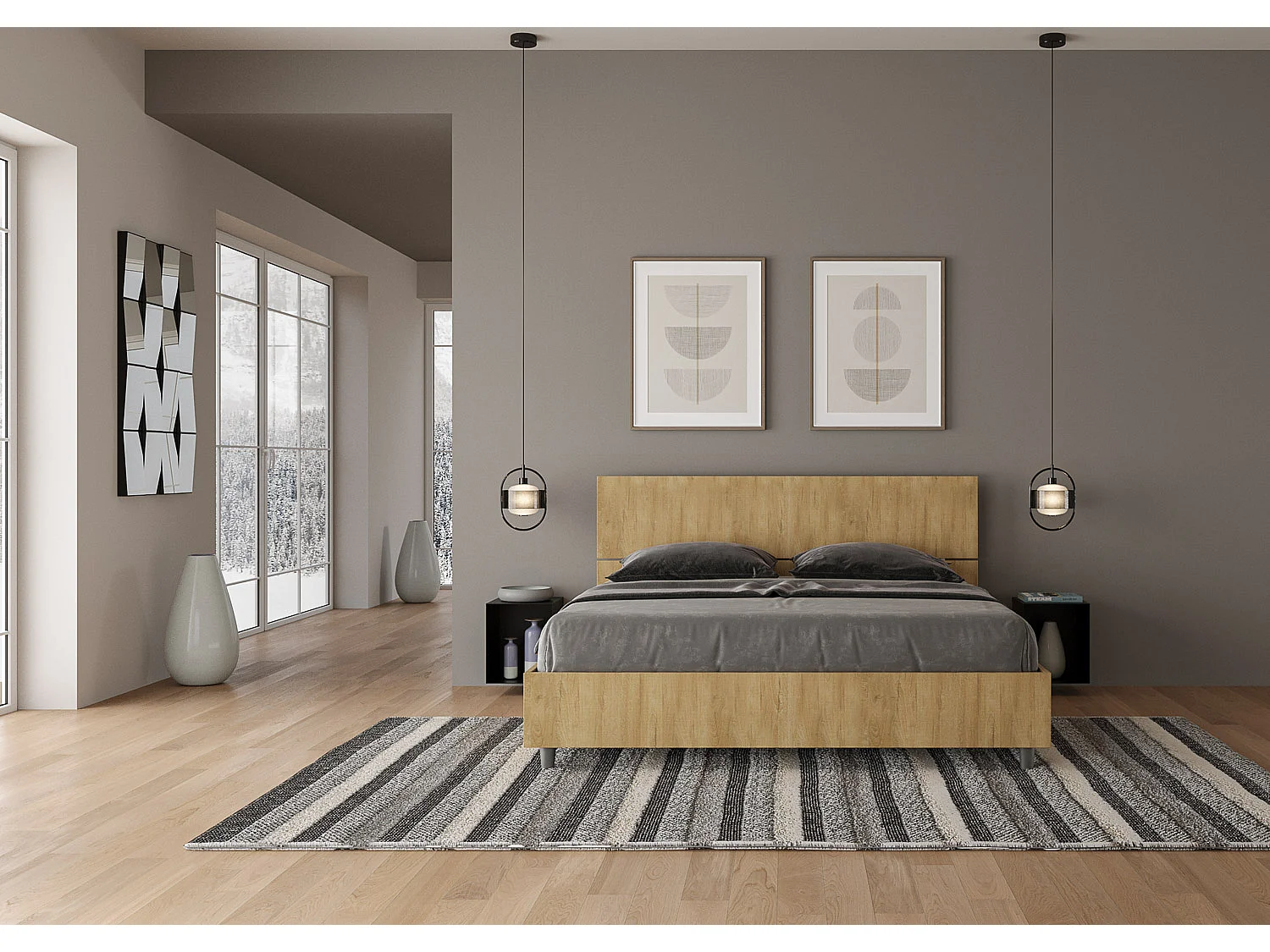 Letto contenitore doppia alzata 160x190 testata inclinata quercia Demas