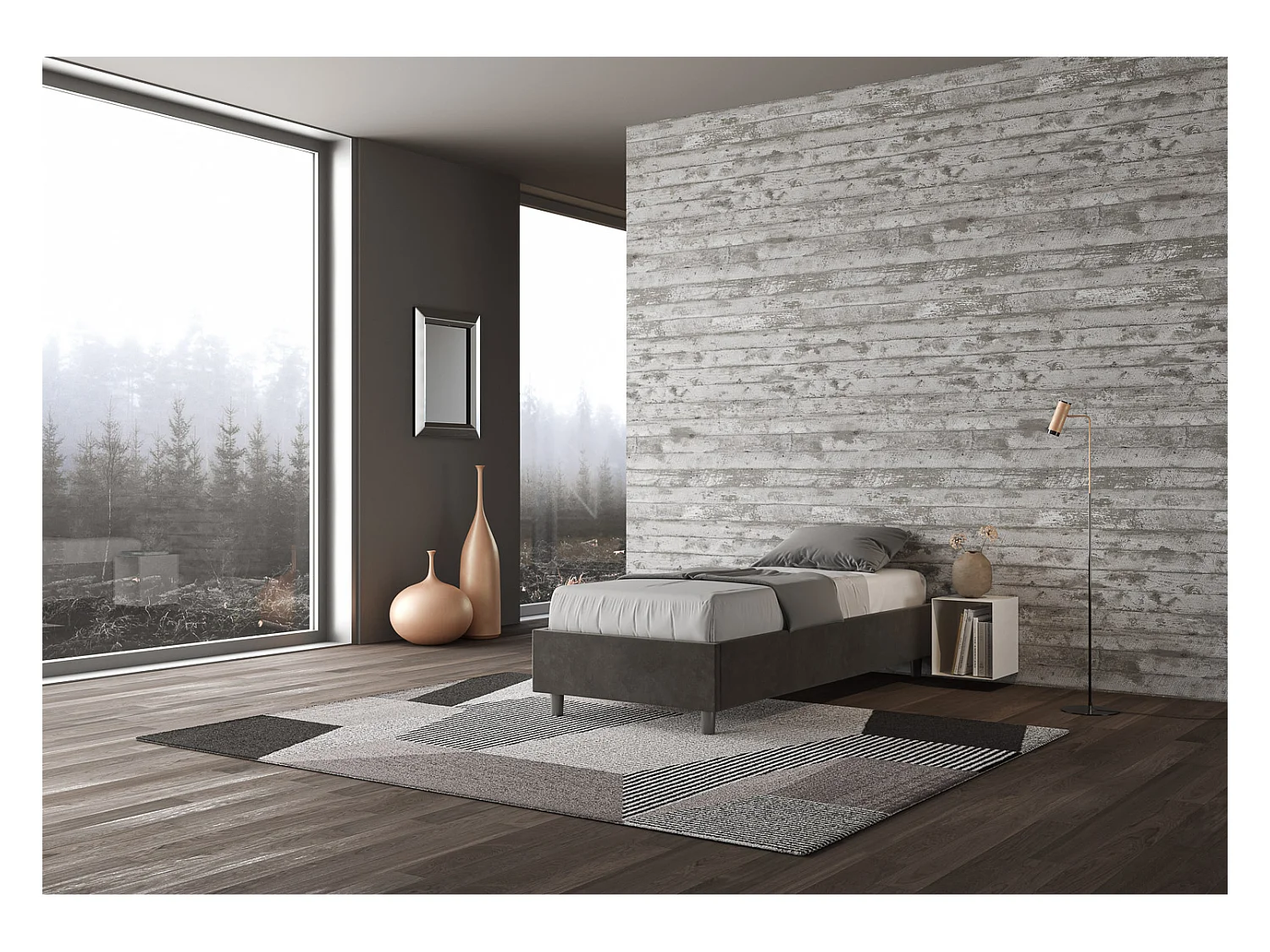 Lit sommier avec conteneur rembourré 90x200 Azelia microfibre gris