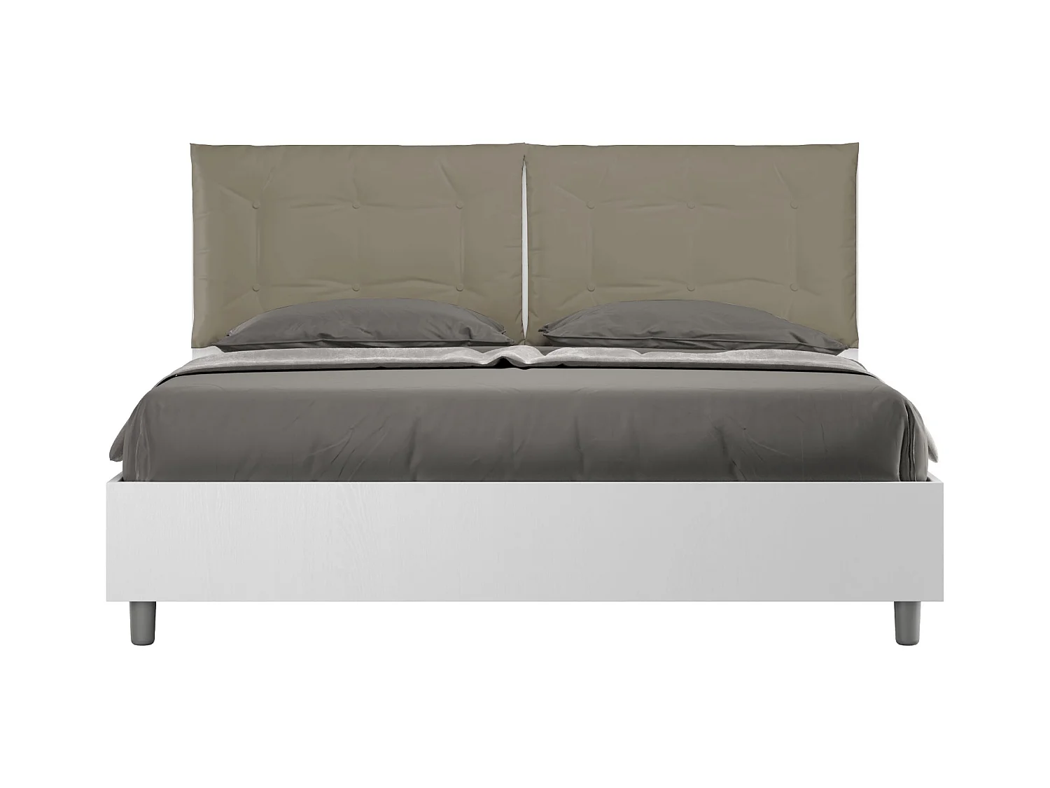 Lit double avec rangement, double relevage, 160x190 cm, bois de frêne blanc, coussins en simili cuir couleur cappuccino, Egos Annalisa