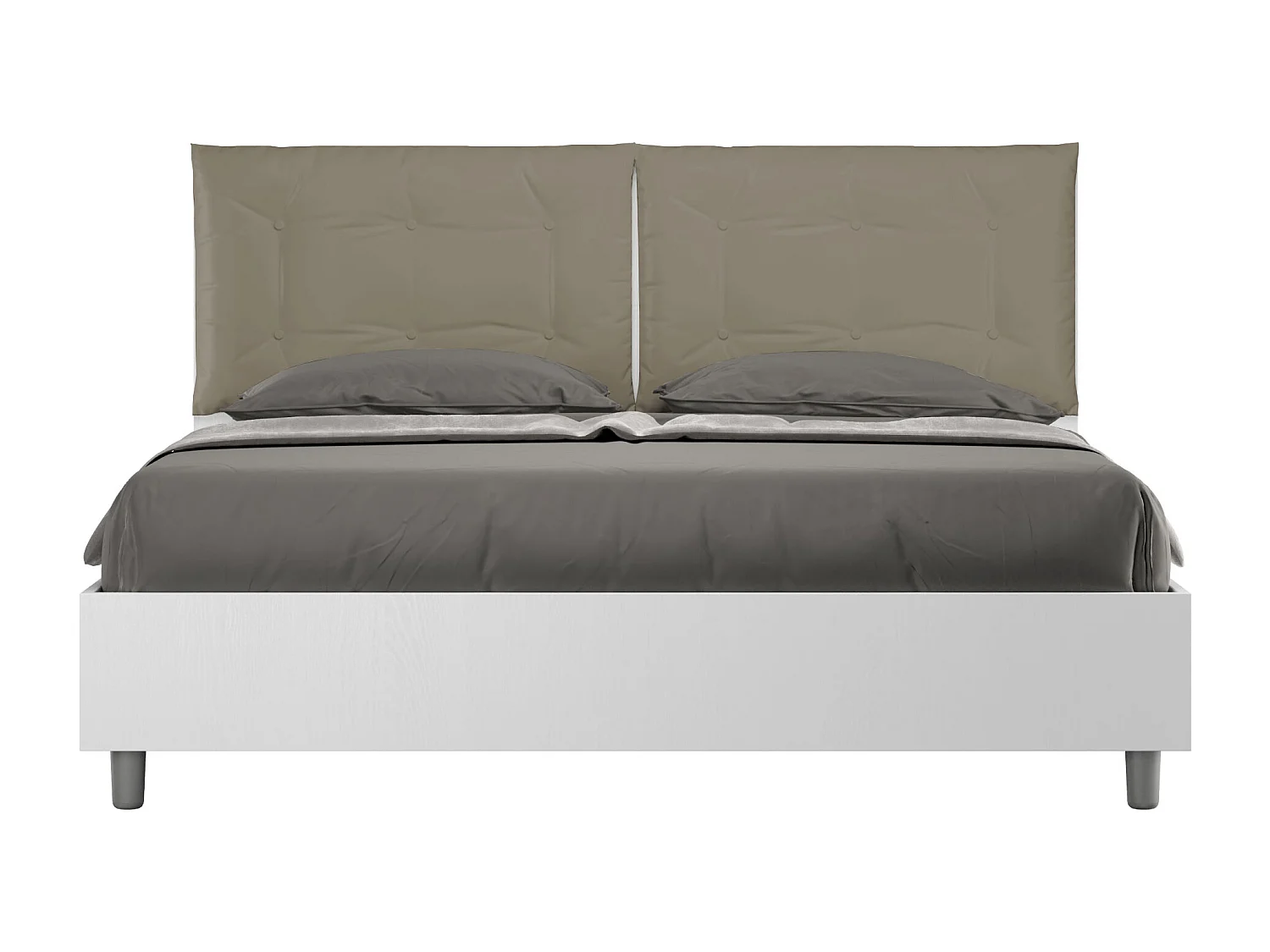 Lit double avec rangement, double relevage, 160x190 cm, bois de frêne blanc, coussins en simili cuir couleur cappuccino, Egos Annalisa