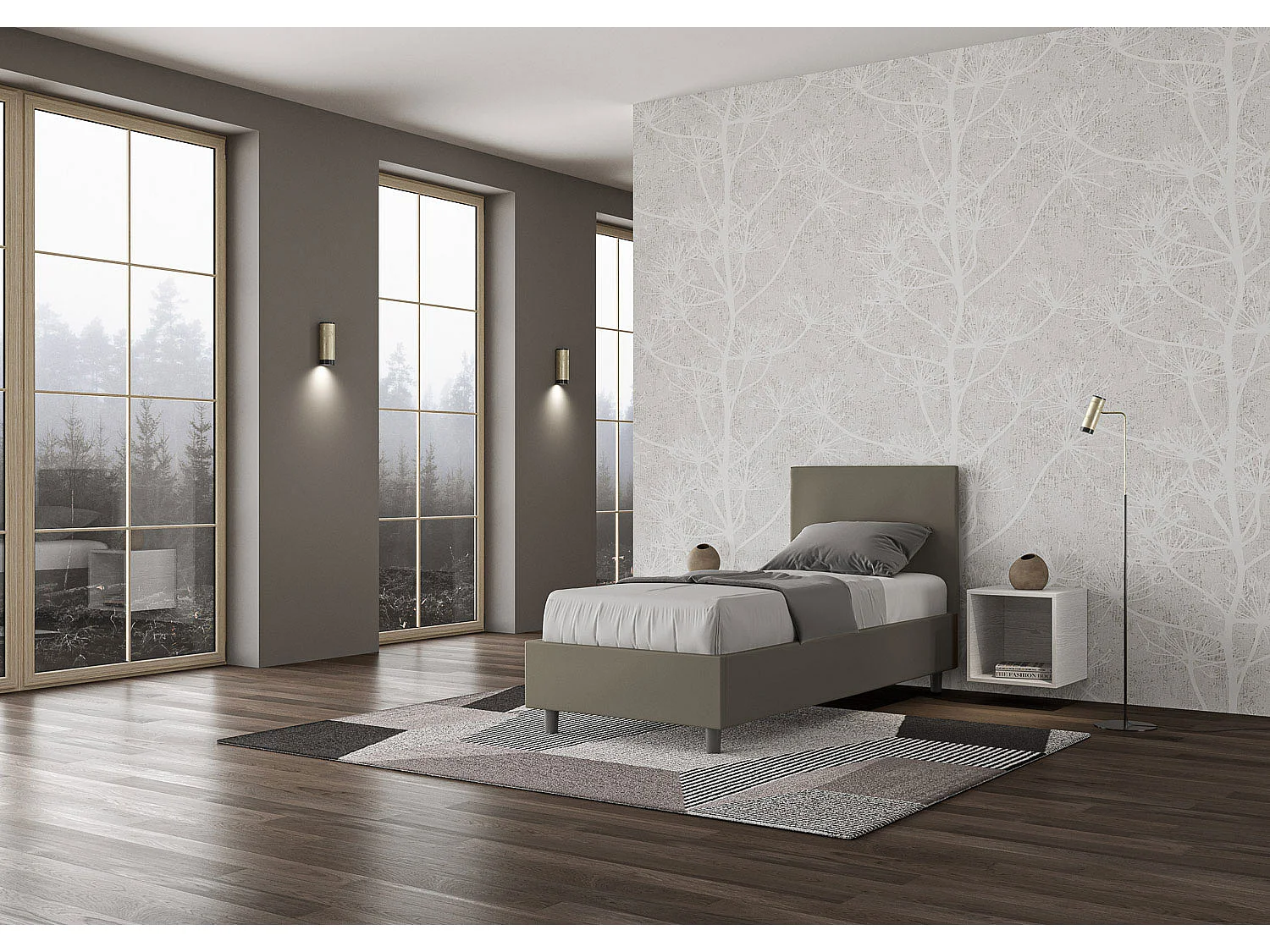 Letto contenitore imbottito 80x210  similpelle cappuccino Adele