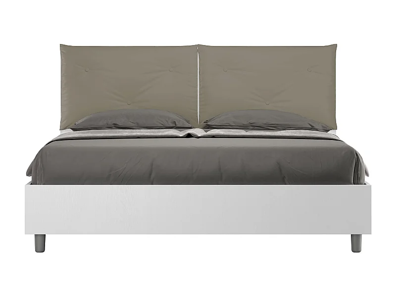 Doppelbett mit Stauraum, Doppellift, 160x200 cm, weißes Eschenholz, Kunstlederkissen, Cappuccino Egos Appia