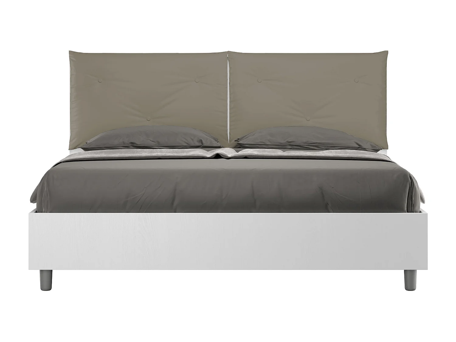 Letto matrimoniale contenitore doppia alzata 160x200 bianco frassino cuscini similpelle cappuccino Egos Appia