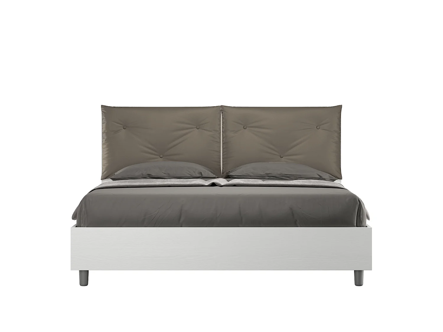 Cama doble con contenedor elevado 160x200 fresno blanco Cojines símil piel Cappuccino Egos Appia