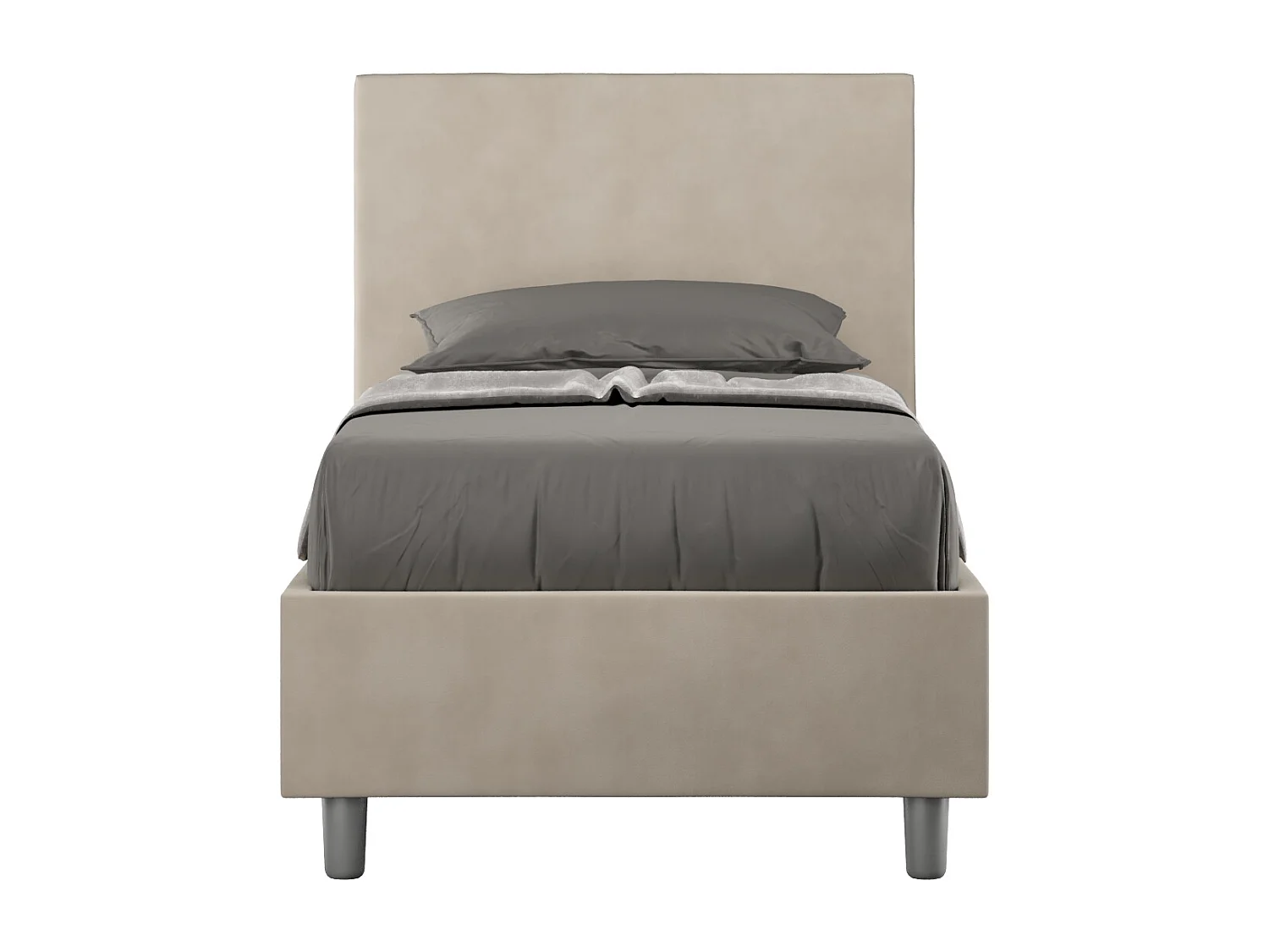 Lit coffre capitonné microfibre sable Adele 90x190