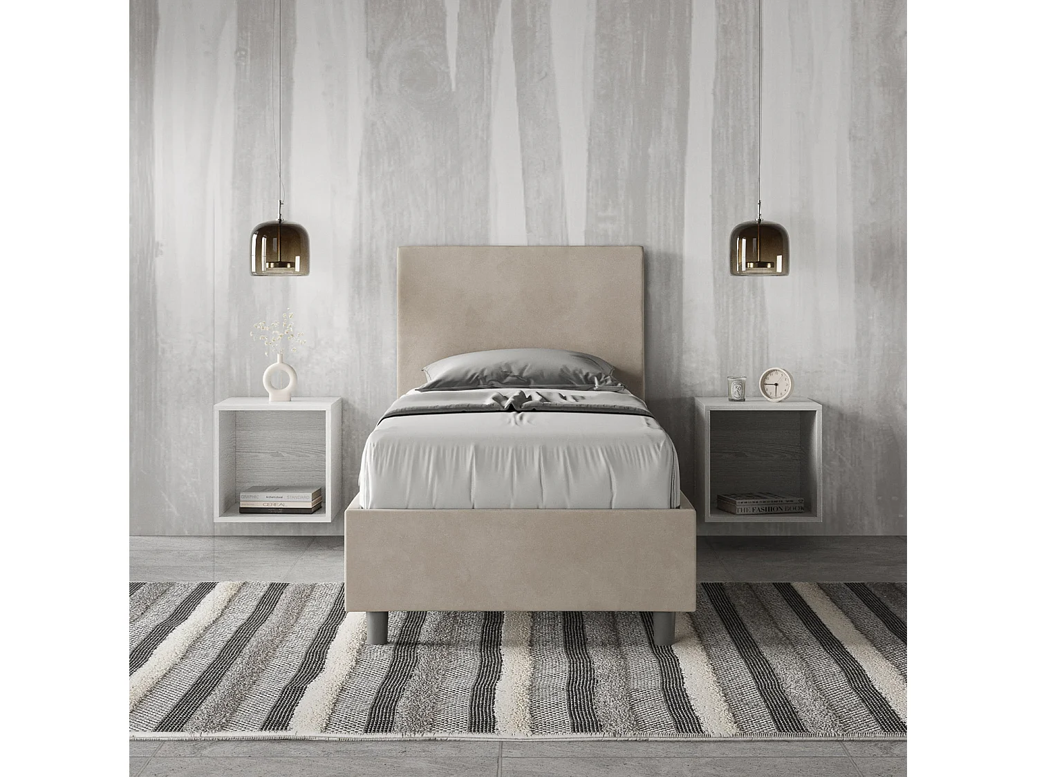 Lit coffre capitonné microfibre sable Adele 90x190