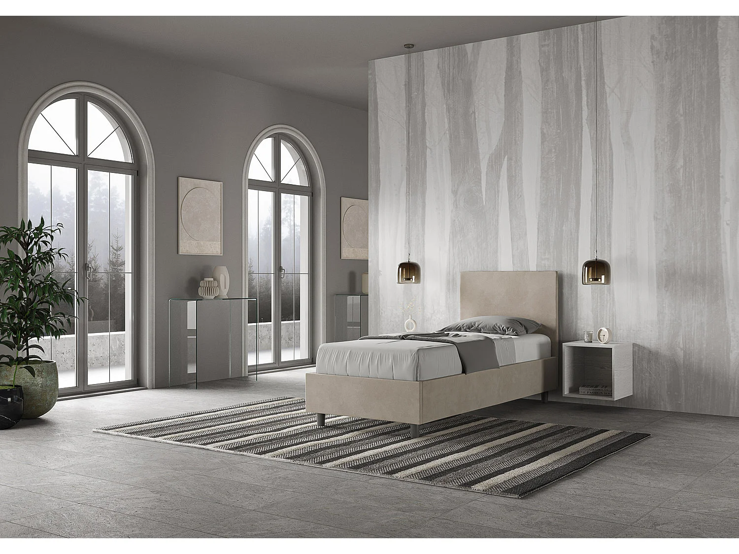 Lit coffre capitonné microfibre sable Adele 90x190