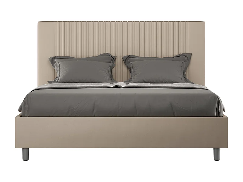 Letto contenitore doppia alzata imbottito 160x210 similpelle tortora Goya