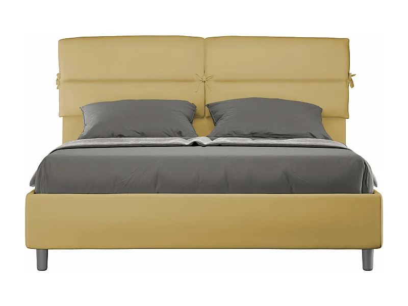Cama contenedor doble tapizada 160x210 en microfibra ocre Nandy