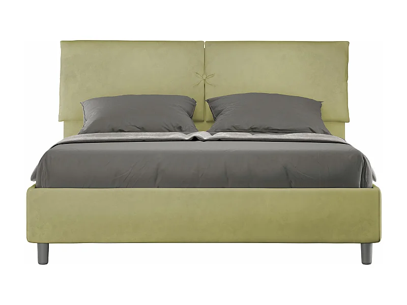 Lit coffre surélevé double capitonné 160x200 en microfibre thé vert Mados