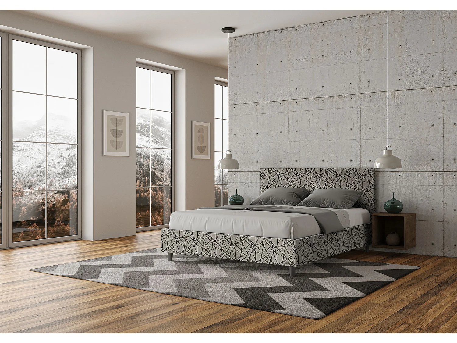 Cama contenedor doble tapizada 160x190 en tela Era 09 azul Adele