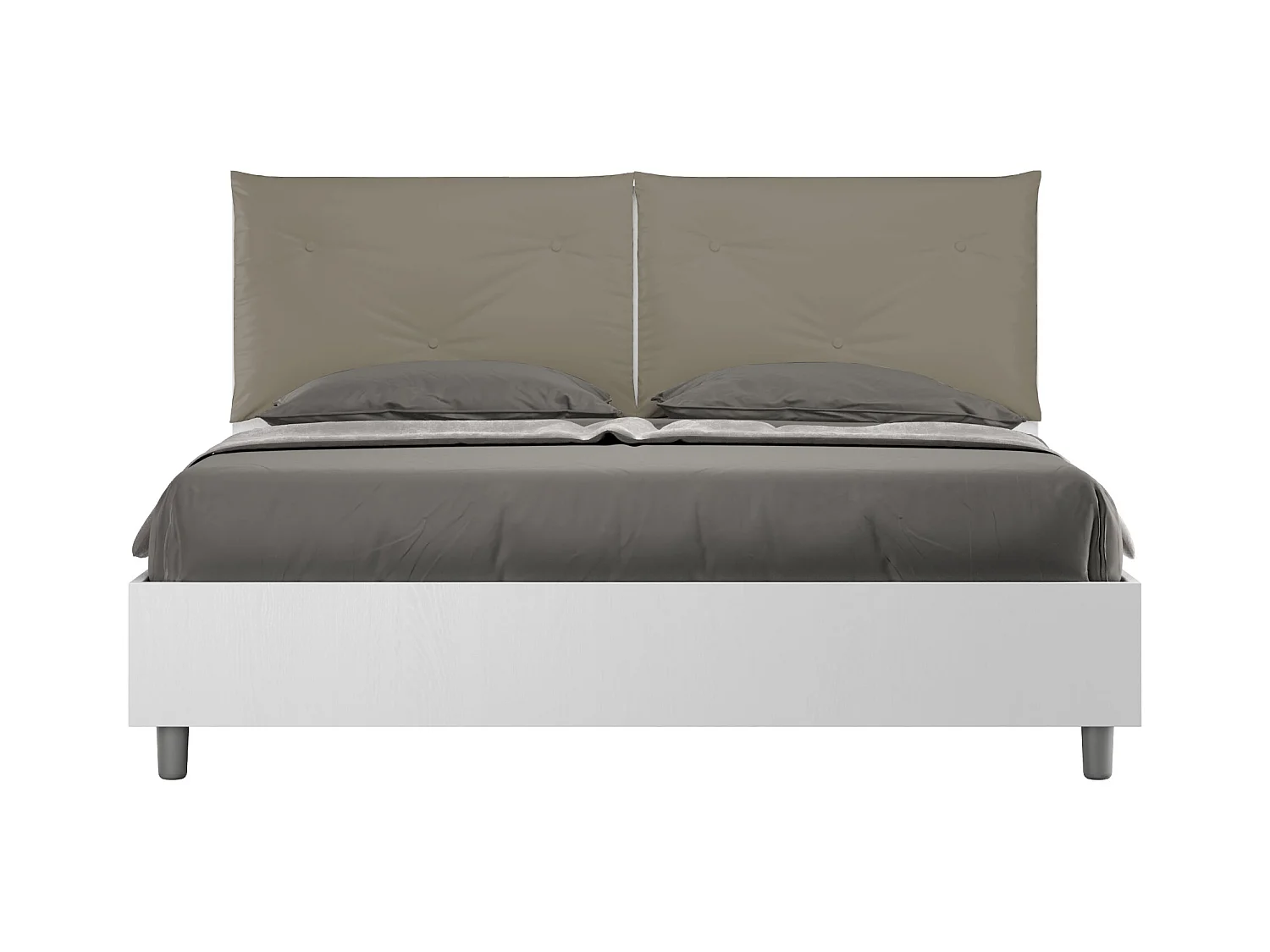 Tweepersoonsbed met opbergruimte, dubbele lift, 160x190 cm, wit essenhout, kunstleren kussens, cappuccino Egos Appia