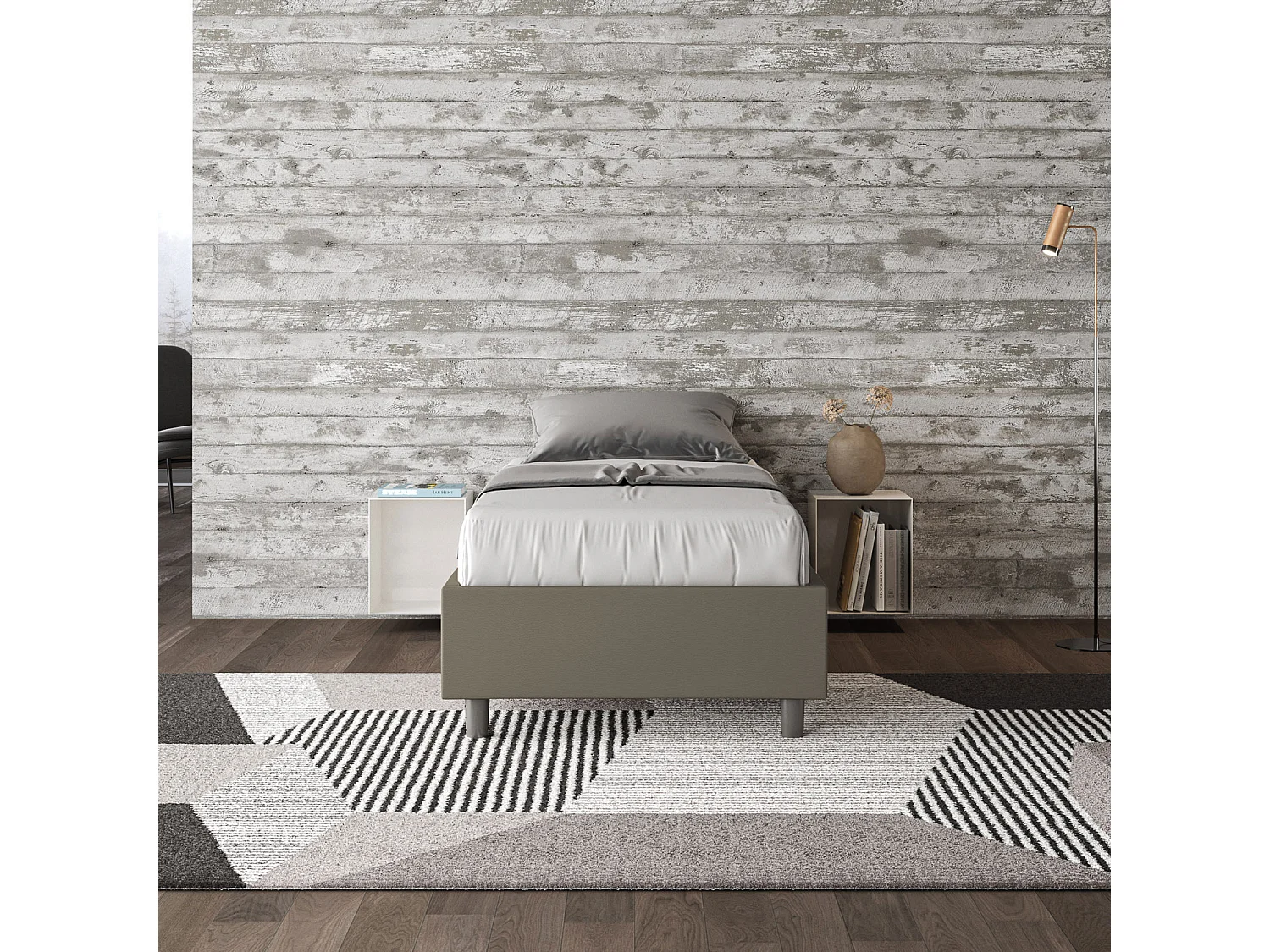 Letto Sommier contenitore imbottito 80x200 similpelle cappuccino Azelia