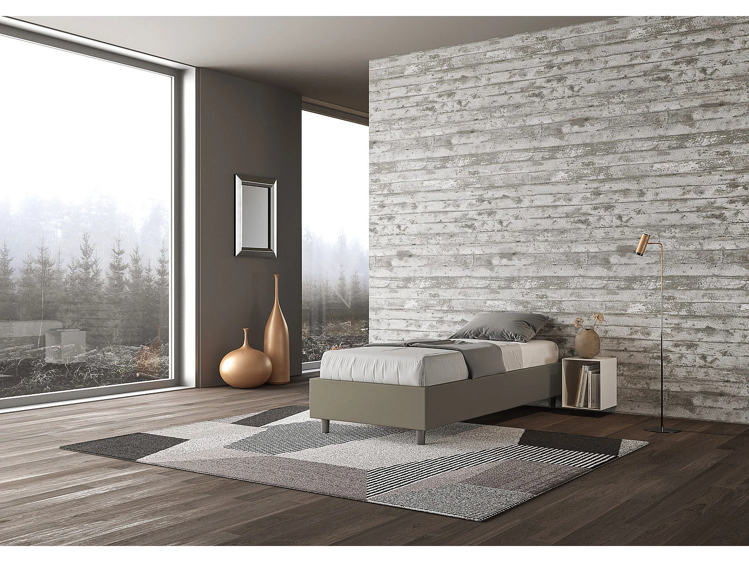 Letto Sommier contenitore imbottito 80x200 similpelle cappuccino Azelia