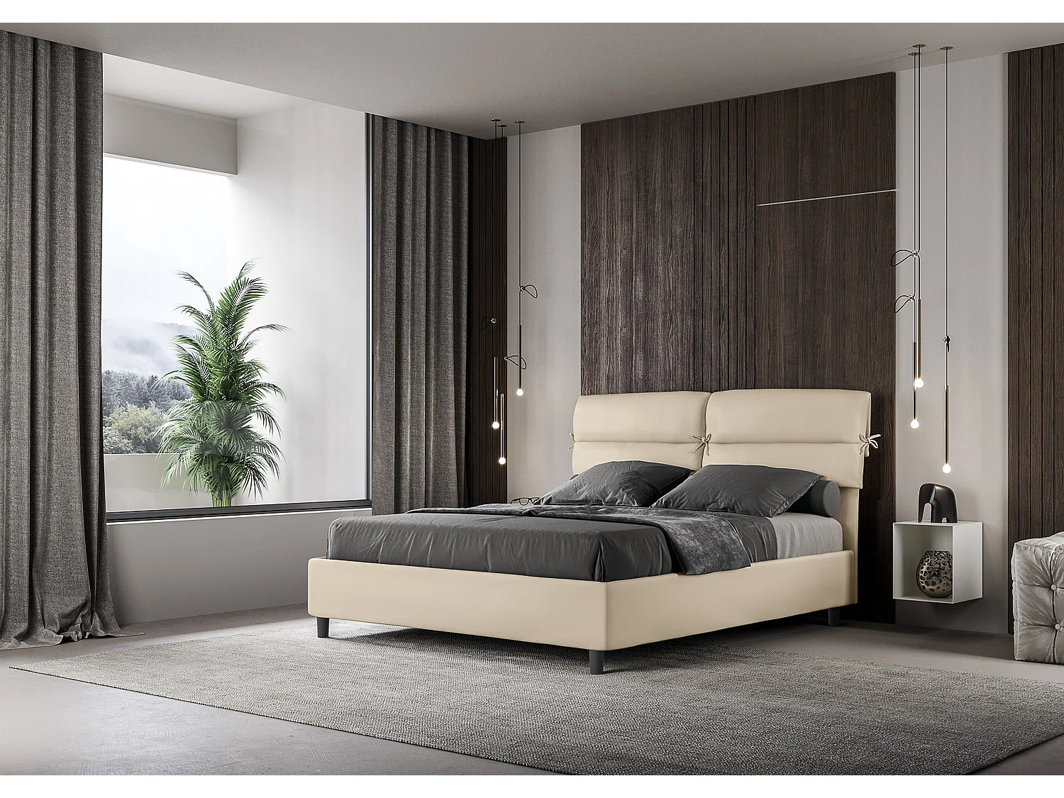 Cama contenedor doble 160x190 Nandy símil piel gris tórtola