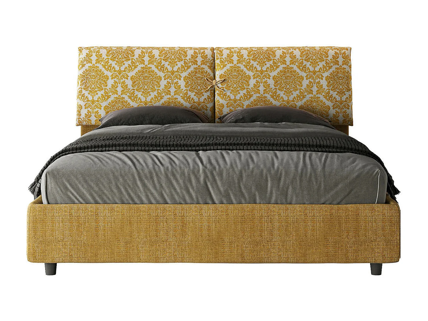 Lit coffre double capitonné 160x190 en tissu Agata 3 Mados jaune