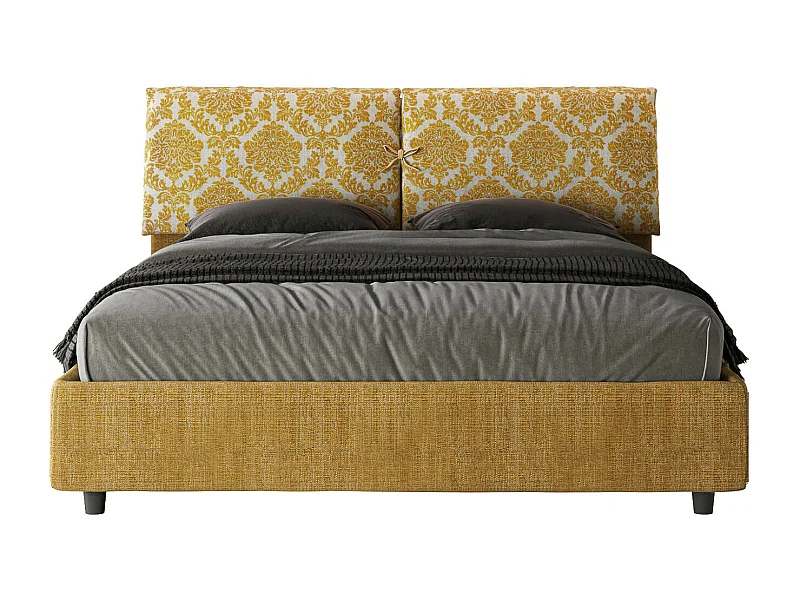 Lit coffre double capitonné 160x190 en tissu Agata 3 Mados jaune