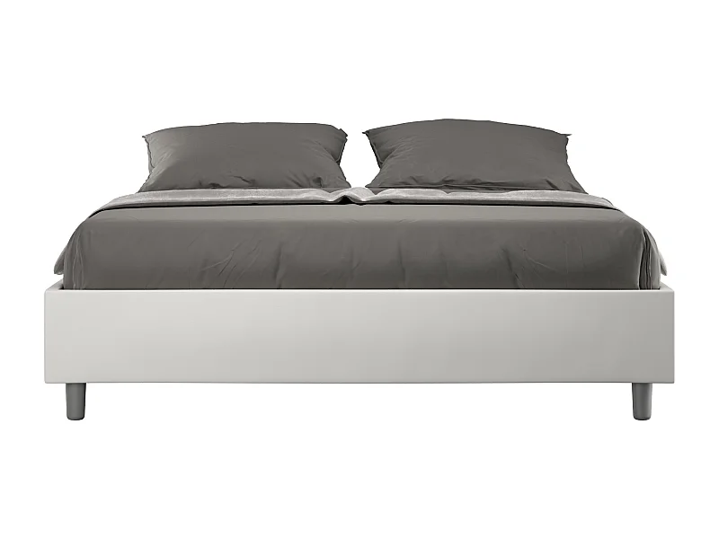 Lit coffre double relevable capitonné en éco-cuir blanc Azelia 160x210