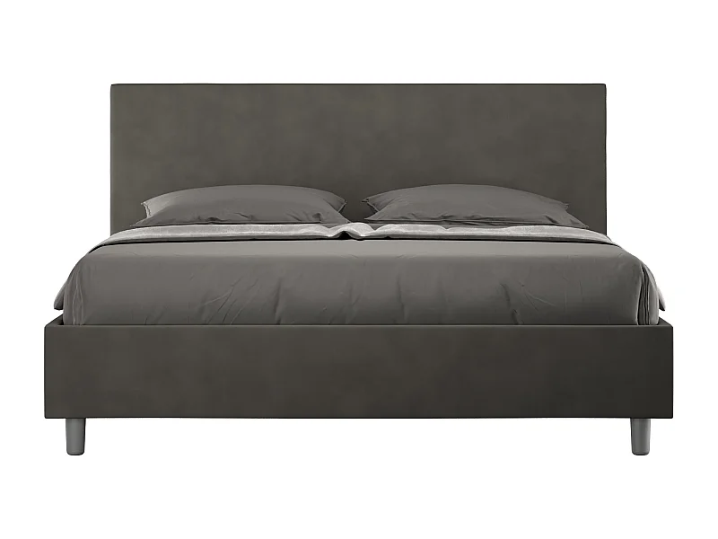 Cama contenedor doble elevable acolchada de microfibra gris Adele 160x200