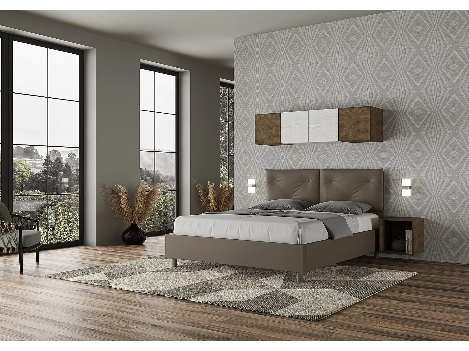 Lit coffre double capitonné 160x190 cappuccino simili cuir Appia