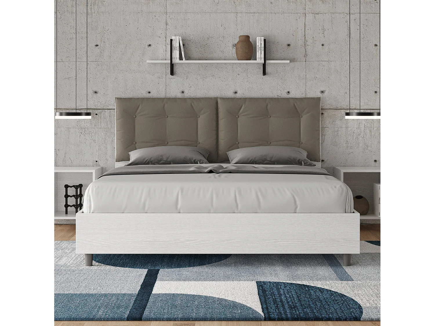 Lit conteneur surélevé double 160x200 avec coussins en simili cuir cappuccino Egos Annalisa