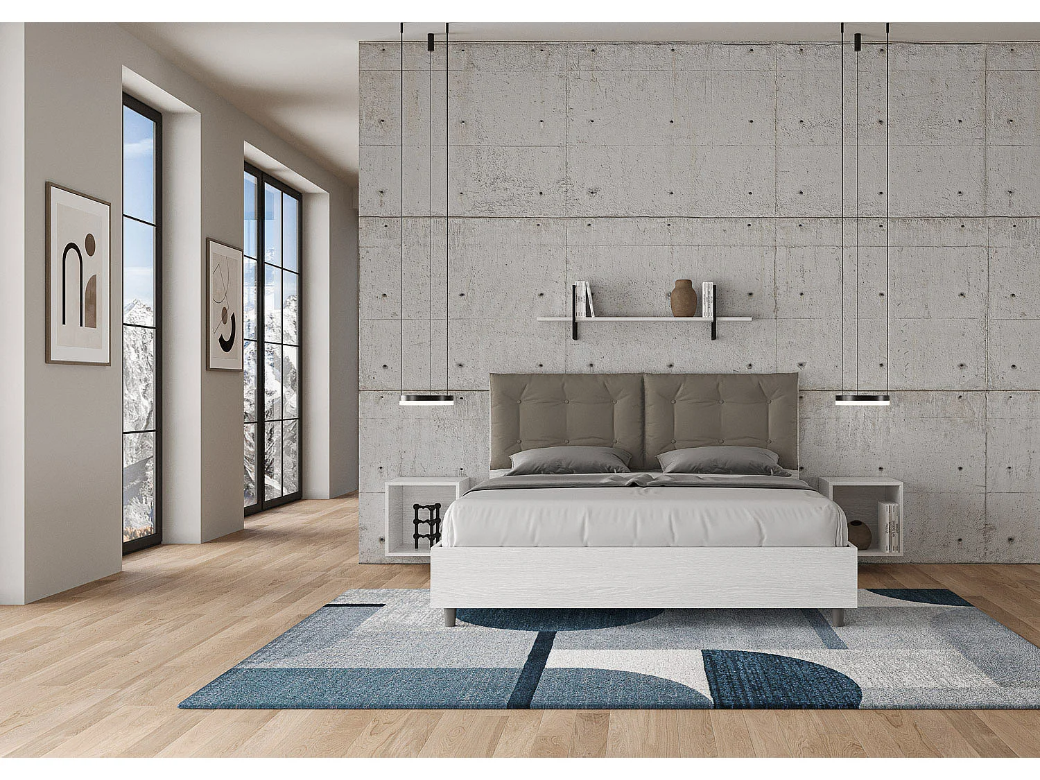 Lit conteneur surélevé double 160x200 avec coussins en simili cuir cappuccino Egos Annalisa
