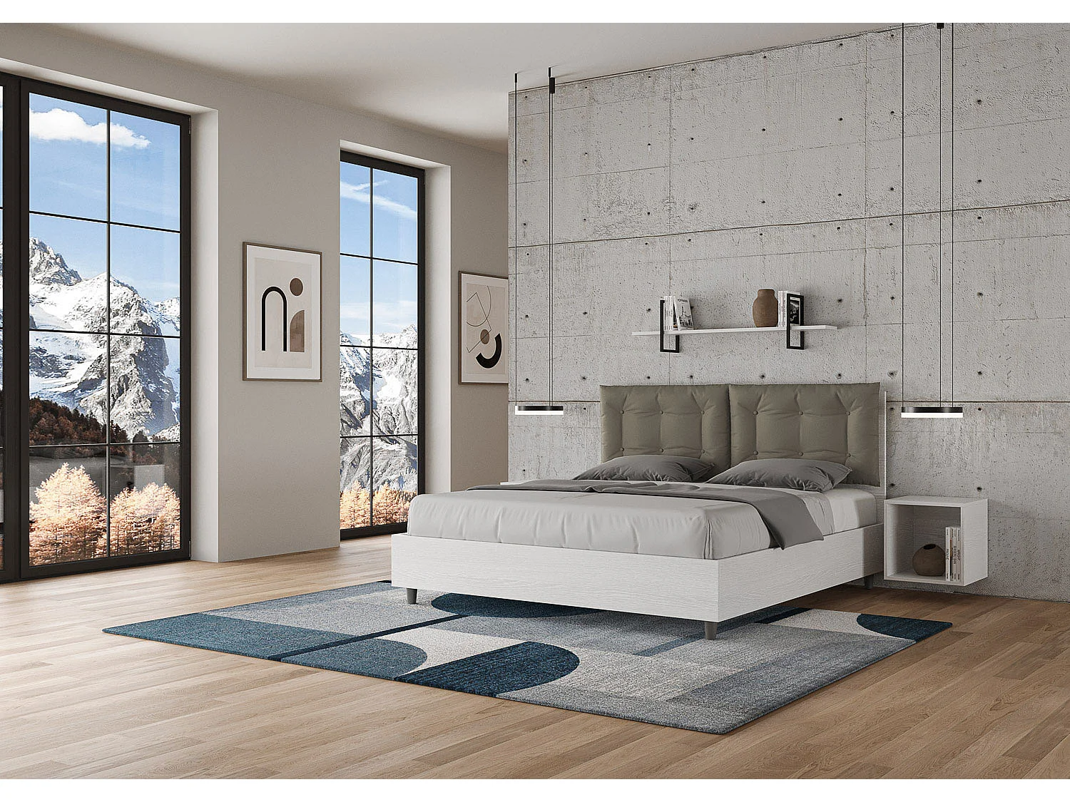 Lit conteneur surélevé double 160x200 avec coussins en simili cuir cappuccino Egos Annalisa
