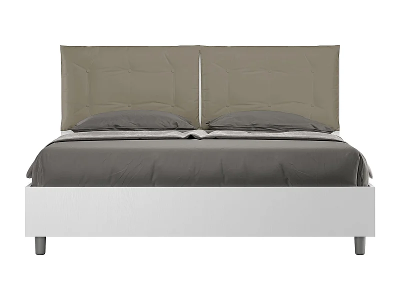 Lit double avec rangement, double relevable, 160x200 cm, bois de frêne blanc, coussins en simili cuir couleur cappuccino, Egos Annalisa