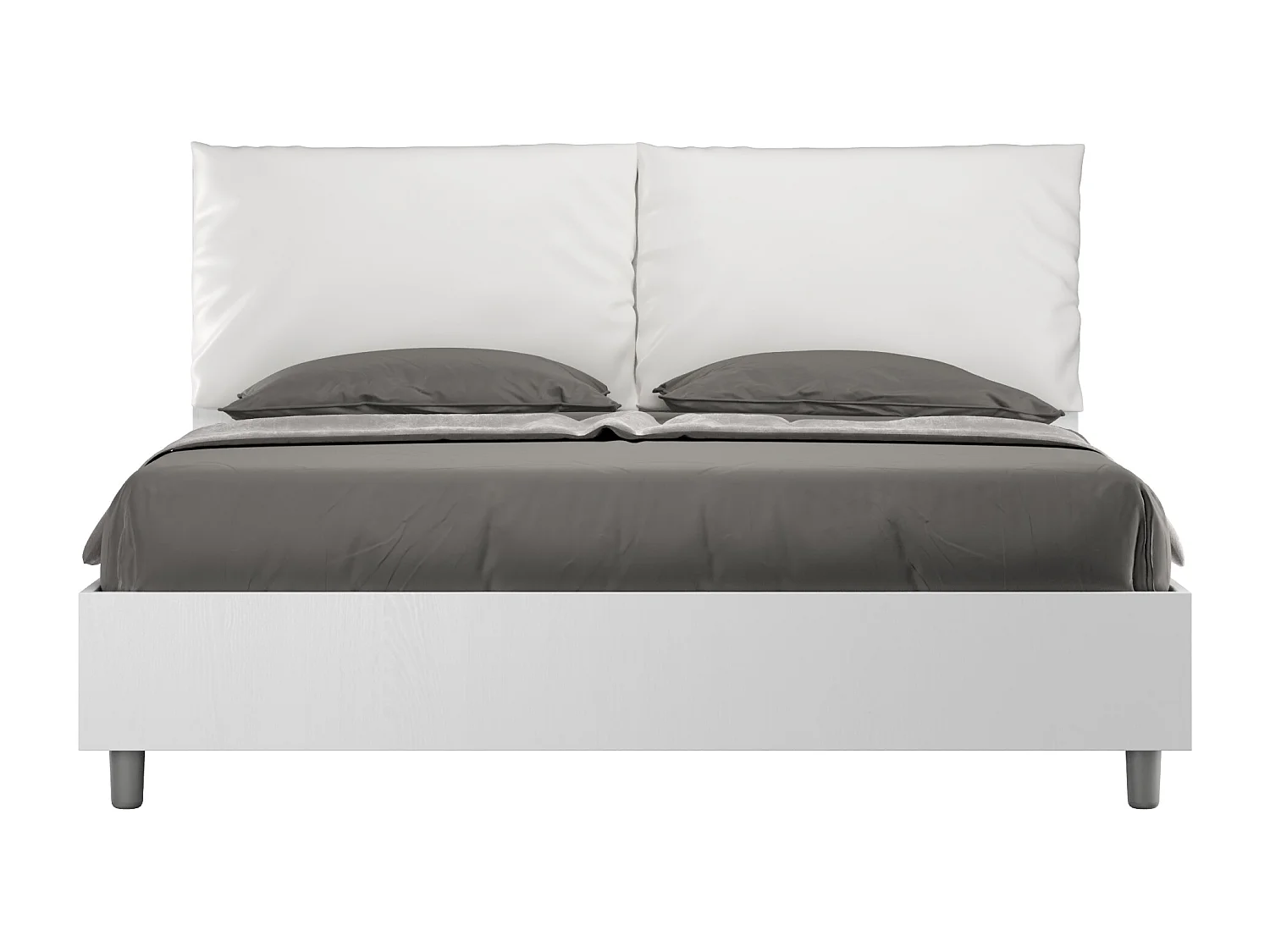 Lit double avec rangement, double relevable, 160x190 cm, bois de frêne blanc, coussins simili cuir blanc, Egos Antea