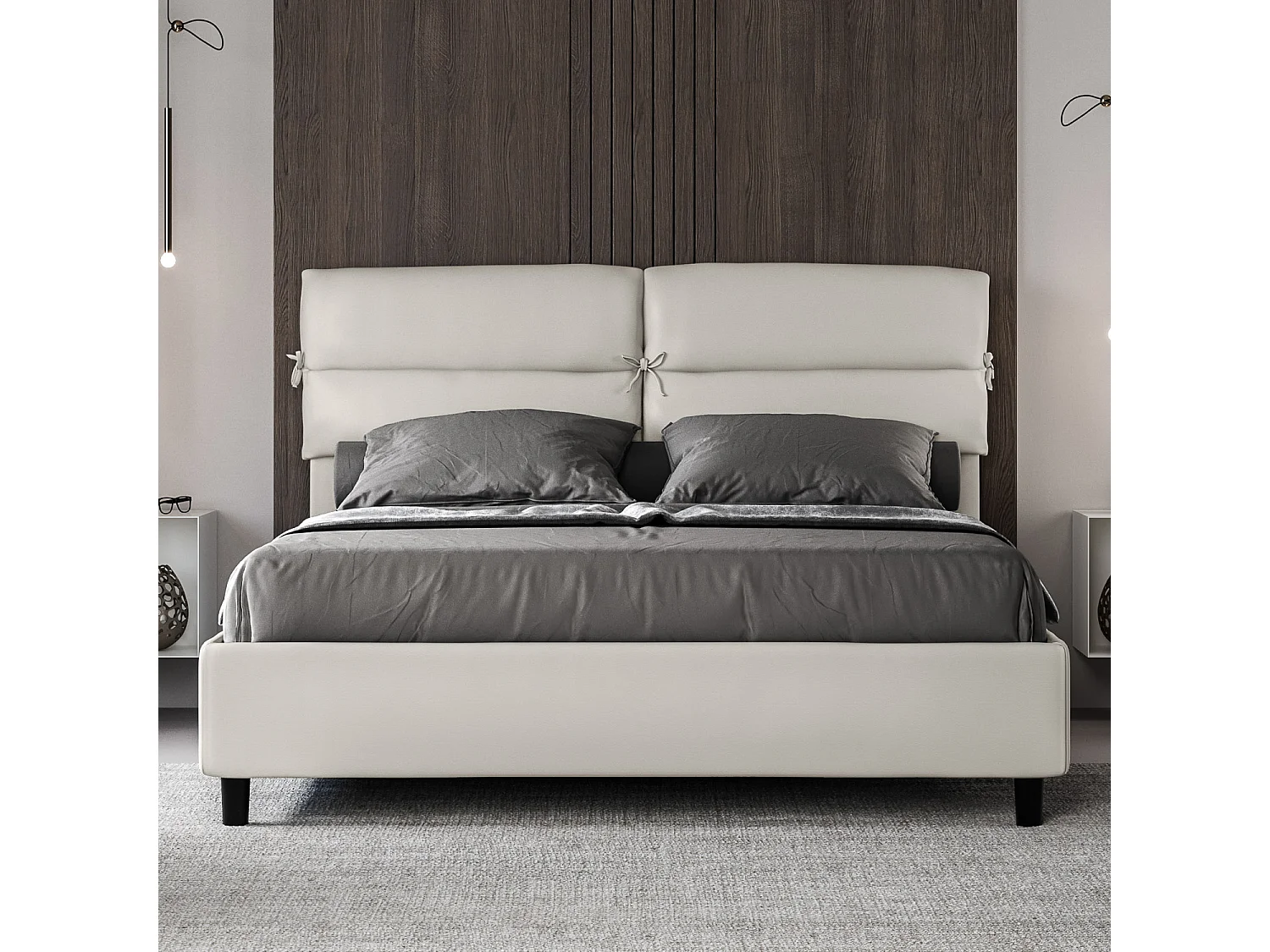 Letto contenitore doppia alzata imbottito 160x190 similpelle bianco Nandy