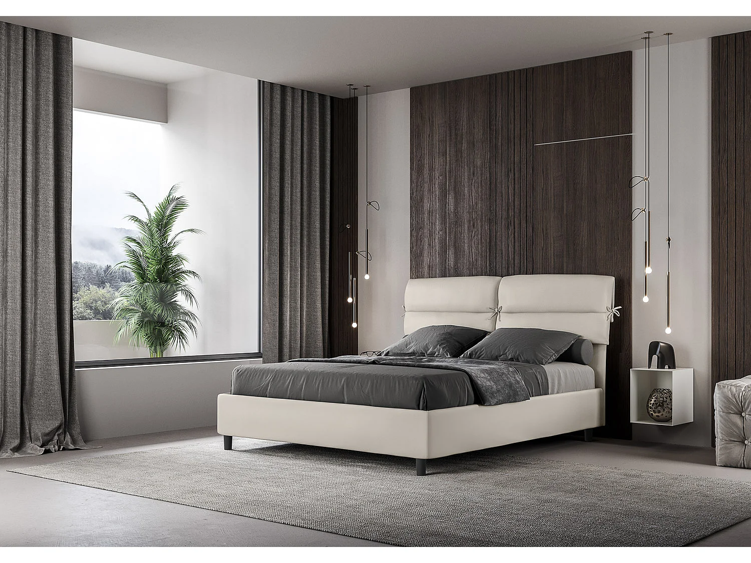 Letto contenitore doppia alzata imbottito 160x190 similpelle bianco Nandy