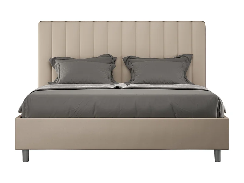 Letto contenitore doppia alzata imbottito 160x200 similpelle tortora Agueda