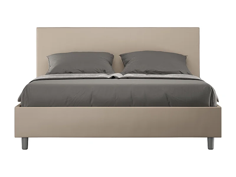 Letto contenitore doppia alzata imbottito 160x200 similpelle tortora Adele