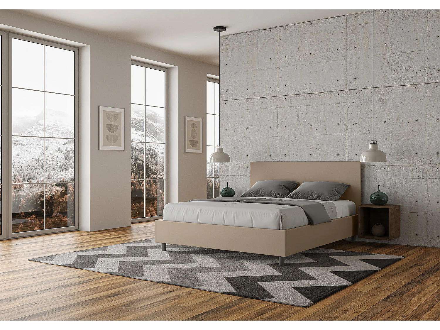 Letto contenitore doppia alzata imbottito 160x200 similpelle tortora Adele