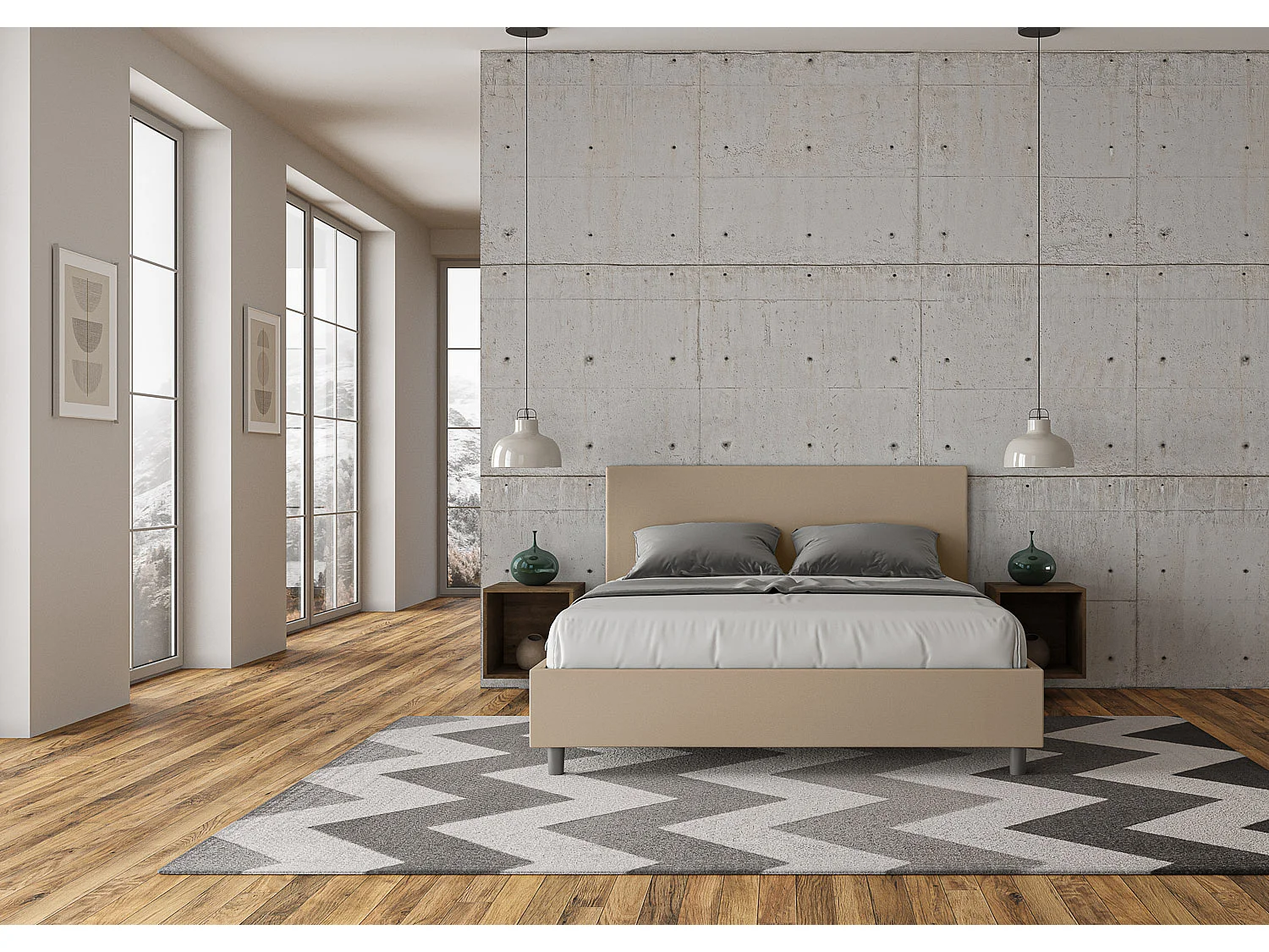 Cama contenedor doble tapizada 160x200 Adele símil piel gris tórtola