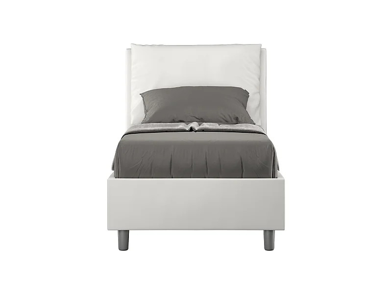Cama contenedor tapizada símil piel blanca Antea 80x200