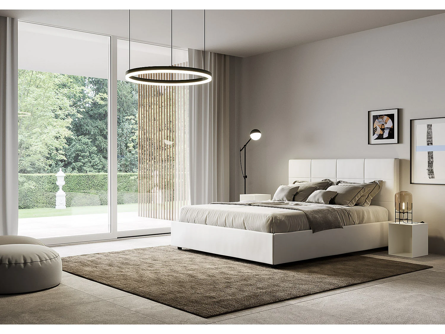 Letto contenitore doppia alzata imbottito 160x200 similpelle bianco Mika