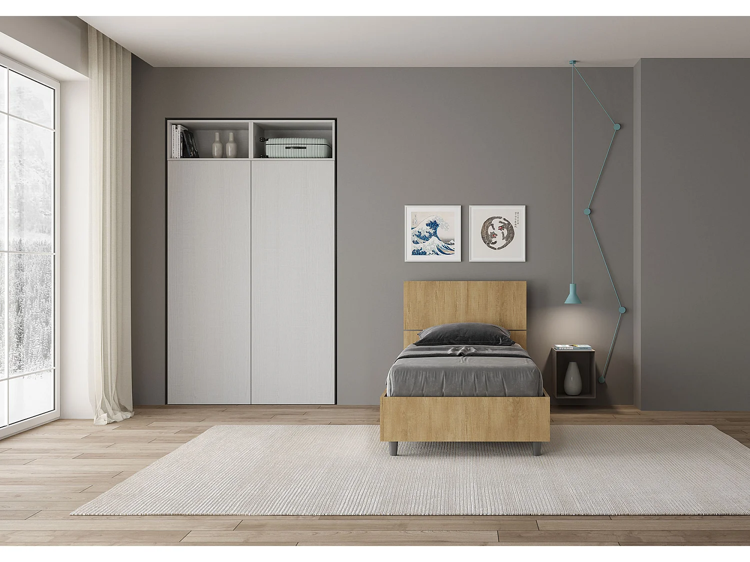 Letto contenitore 80x200 testata dritta quercia Demas